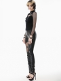 Black Gothic Punk Mesh Sleeve T-Shirt for Women