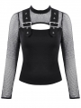 Black Gothic Punk Mesh Sleeve T-Shirt for Women