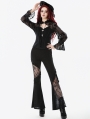 Black Gothic Butterfly Patterned Mesh Long Sleeve Top for Women