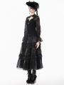 Black Gothic Butterfly Patterned Mesh Long Sleeve Top for Women
