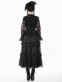 Black Gothic Butterfly Patterned Mesh Long Sleeve Top for Women