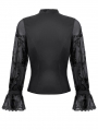 Black Gothic Butterfly Patterned Mesh Long Sleeve Top for Women