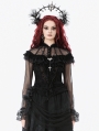 Black Gothic Retro Rose Pattern Sheer Mesh Spliced Top for Women