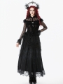 Black Gothic Retro Rose Pattern Sheer Mesh Spliced Top for Women