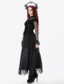 Black Gothic Retro Rose Pattern Sheer Mesh Spliced Top for Women