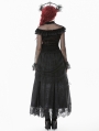 Black Gothic Retro Rose Pattern Sheer Mesh Spliced Top for Women