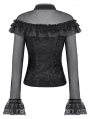 Black Gothic Retro Rose Pattern Sheer Mesh Spliced Top for Women