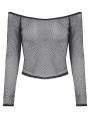 Black Gothic Versatile Off-the-Shoulder Mesh Top for Women