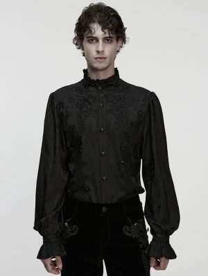 Black Vintage Gothic Embroidery Pattern Shirt for Men