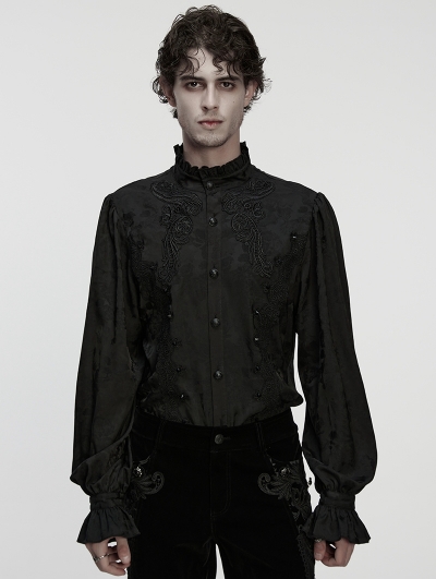 Black Vintage Gothic Embroidery Pattern Shirt for Men