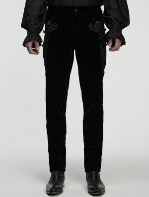 Black Vintage Gothic Embossed Velvet Pants for Men