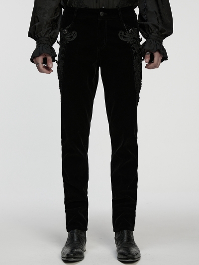 Black Vintage Gothic Embossed Velvet Pants for Men