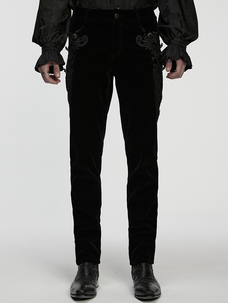 Black Vintage Gothic Embossed Velvet Pants for Men