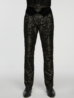 Black and Gold Retro Gothic Jacquard Embroidered Party Pants for Men