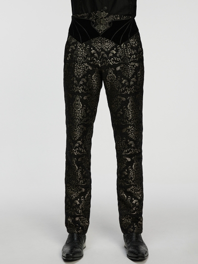 Black and Gold Retro Gothic Jacquard Embroidered Party Pants for Men