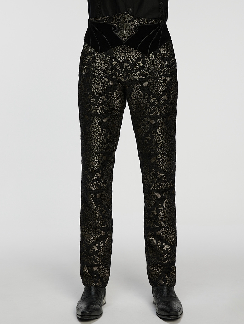 Black and Gold Retro Gothic Jacquard Embroidered Party Pants for Men