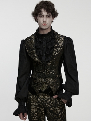 Black and Gold Gothic Medieval Pattern Lapel Vest for Men