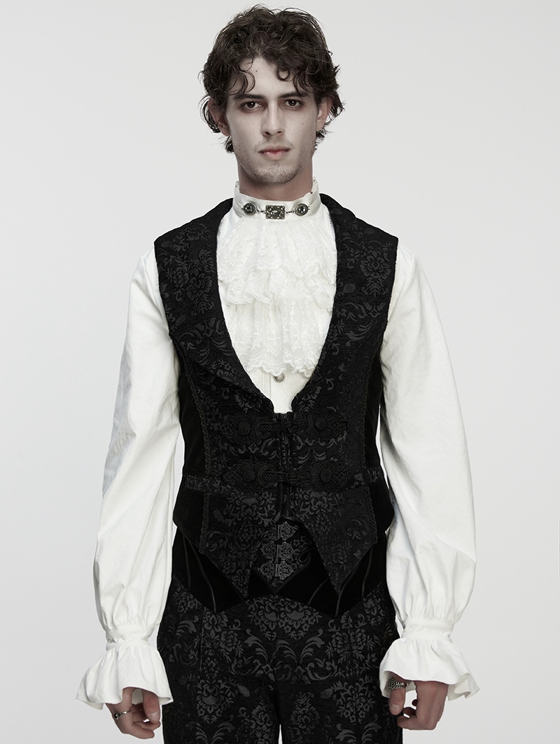 Black Gothic Medieval Pattern Lapel Vest for Men