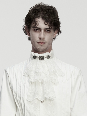 White Gorgeous Gothic Embroidered Party Jabot Collar