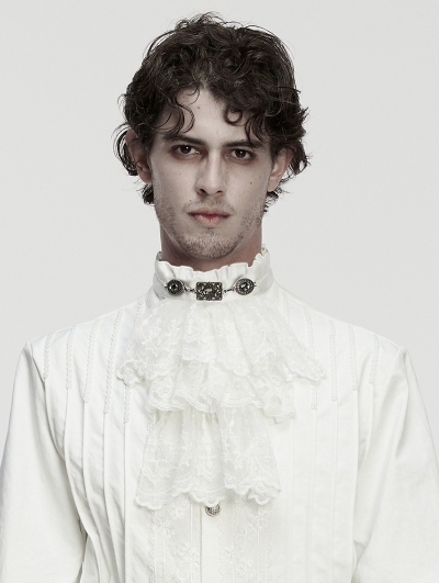 White Gorgeous Gothic Embroidered Party Jabot Collar