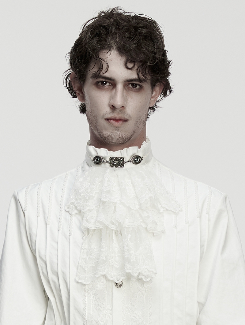 White Gorgeous Gothic Embroidered Party Jabot Collar