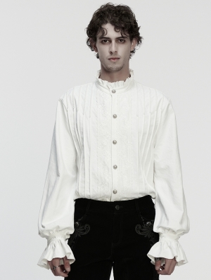 White Gothic 3D Pleated Lace Embroidered Shirt for Men