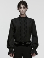 Black Gothic 3D Pleated Lace Embroidered Shirt for Men