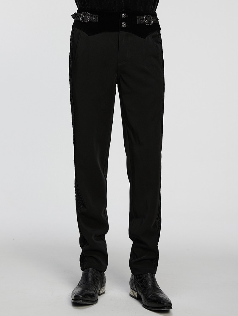 Black Retro Gothic Patchwork Trousers for Men