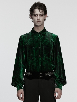 Green Daily Gothic Velvet Button Up Shirt for Men