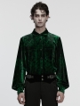 Green Daily Gothic Velvet Button Up Shirt for Men