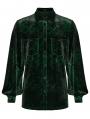 Green Daily Gothic Velvet Button Up Shirt for Men