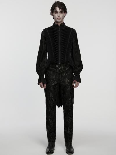 Black Gothic Noble Velvet Tailcoat Vest for Men