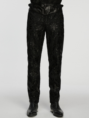 Black Gothic Retro Palace Embroidered Pants for Men