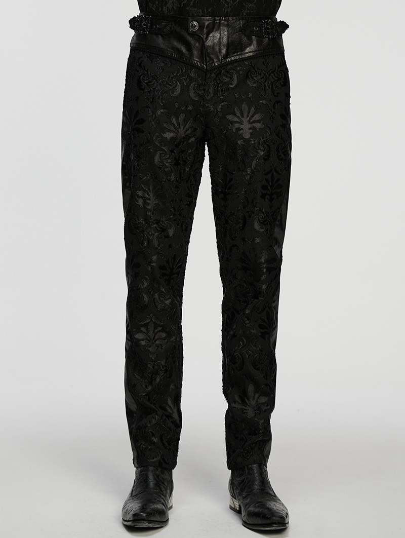 Black Gothic Retro Palace Embroidered Pants for Men