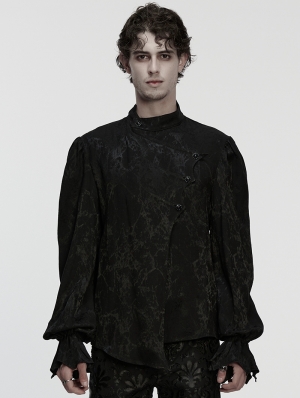 Black Gothic Textured Irregular Placket Shirt for Men