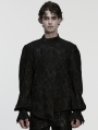 Black Gothic Textured Irregular Placket Shirt for Men