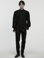 Black Gothic Textured Irregular Placket Shirt for Men
