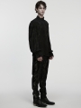 Black Gothic Textured Irregular Placket Shirt for Men