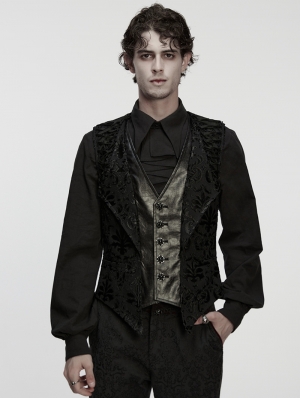 Black Gothic Retro Palace Embroidered Vest for Men