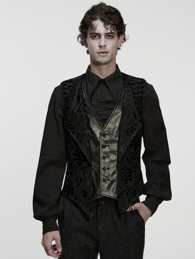 Black Gothic Retro Palace Embroidered Vest for Men
