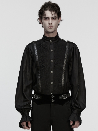 Black Gothic Stand-Up Collar Bubble Sleeve Shirt for Men