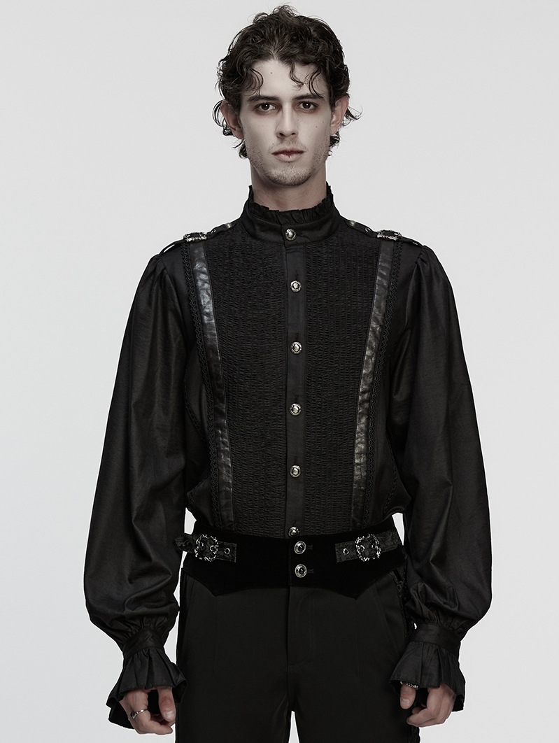 Black Gothic Stand-Up Collar Bubble Sleeve Shirt for Men