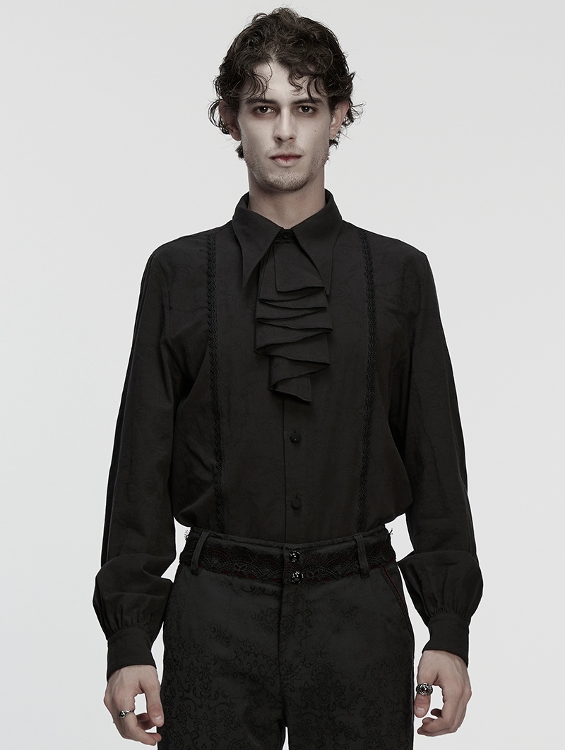 Black Gothic Rose Jacquard Men's Shirt with Detachable Collar