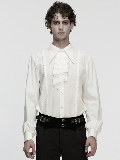 White Gothic Rose Jacquard Men's Shirt with Detachable Collar