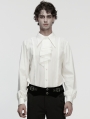 White Gothic Rose Jacquard Men's Shirt with Detachable Collar