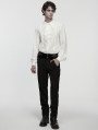 White Gothic Rose Jacquard Men's Shirt with Detachable Collar