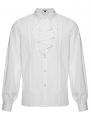 White Gothic Rose Jacquard Men's Shirt with Detachable Collar