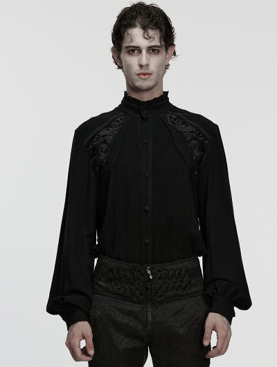 Black Retro Gothic Lace Applique Lantern Sleeves Shirt for Men