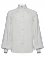 White Retro Gothic Lace Applique Lantern Sleeves Shirt for Men