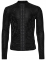 Black Gothic Rose Embossed Lace-Up T-Shirt for Men